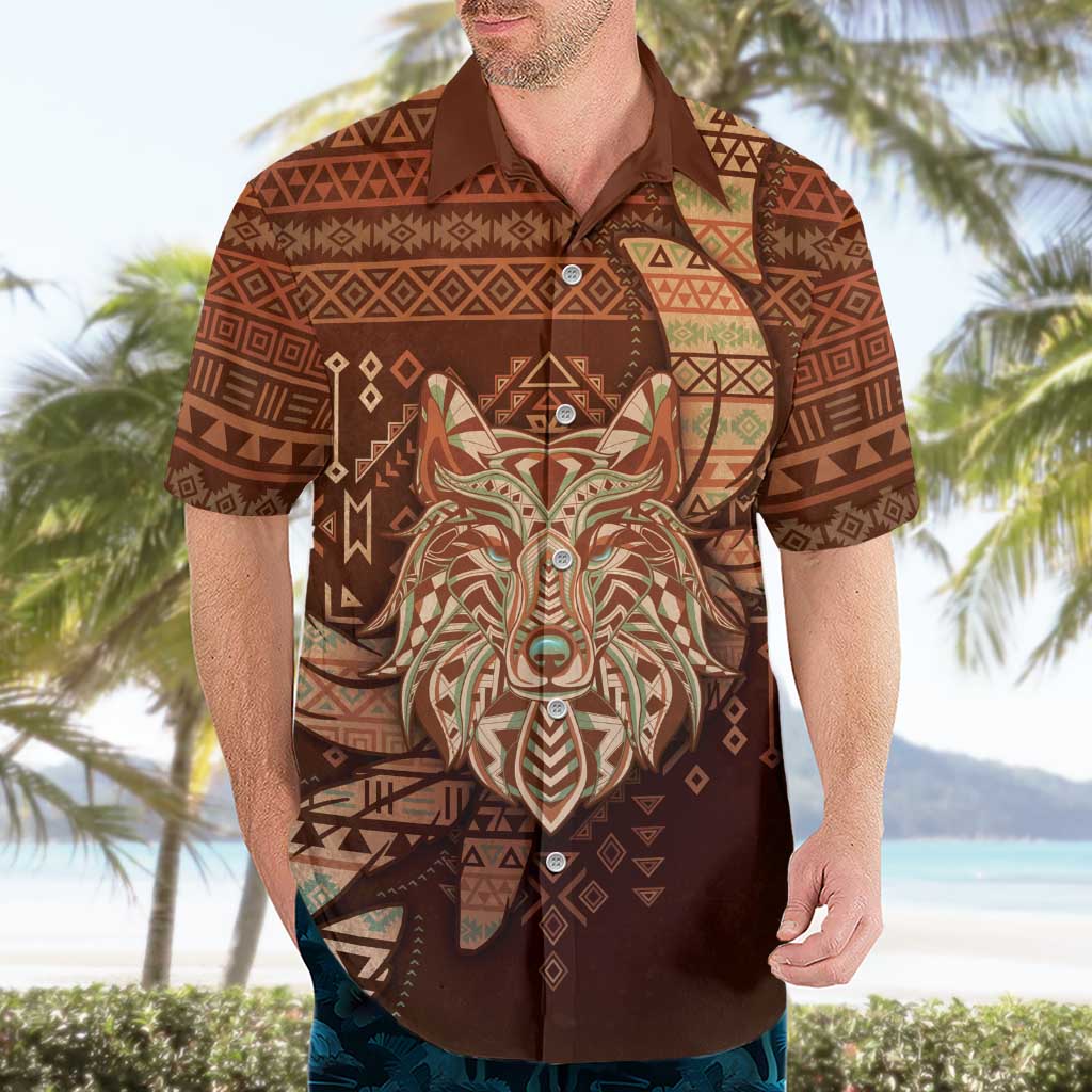Personalized Wolf Native American Hawaiian Shirt Tribal Geometric Earth Tone