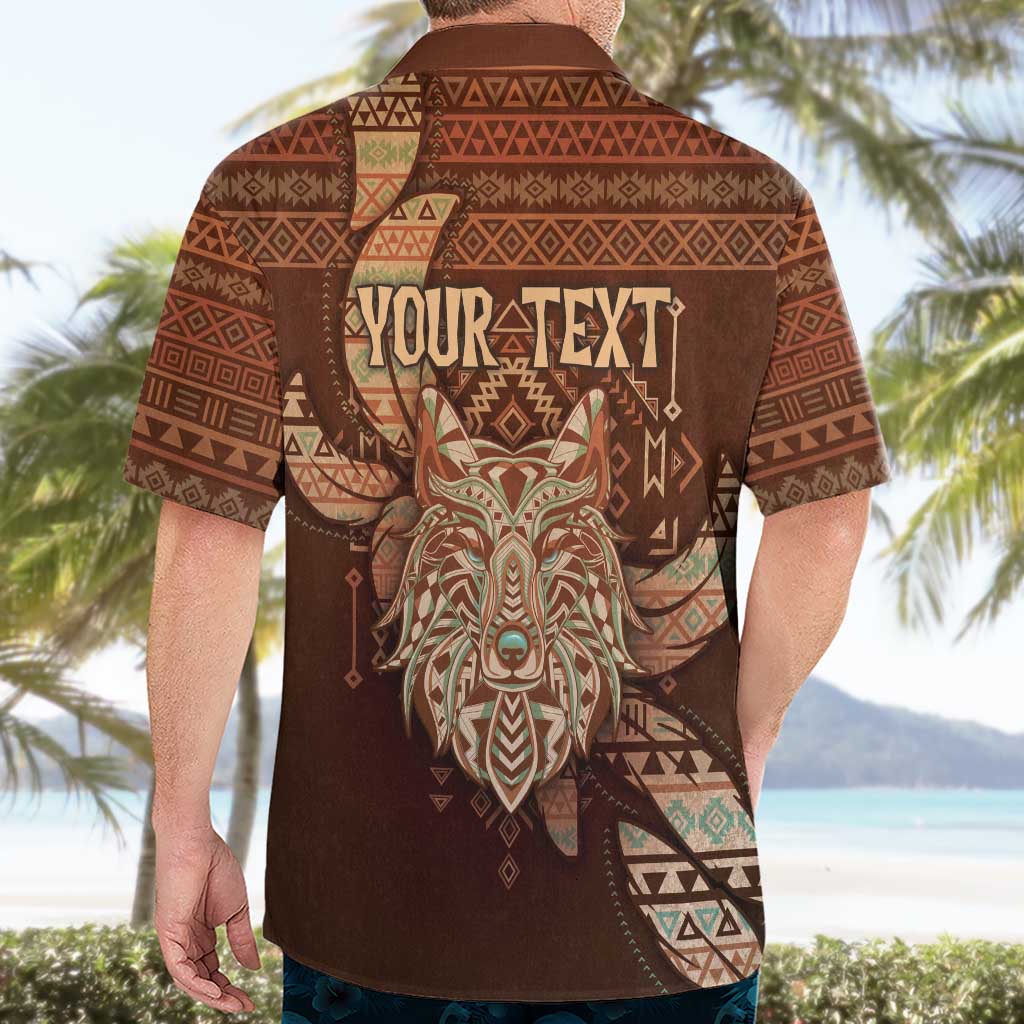Personalized Wolf Native American Hawaiian Shirt Tribal Geometric Earth Tone