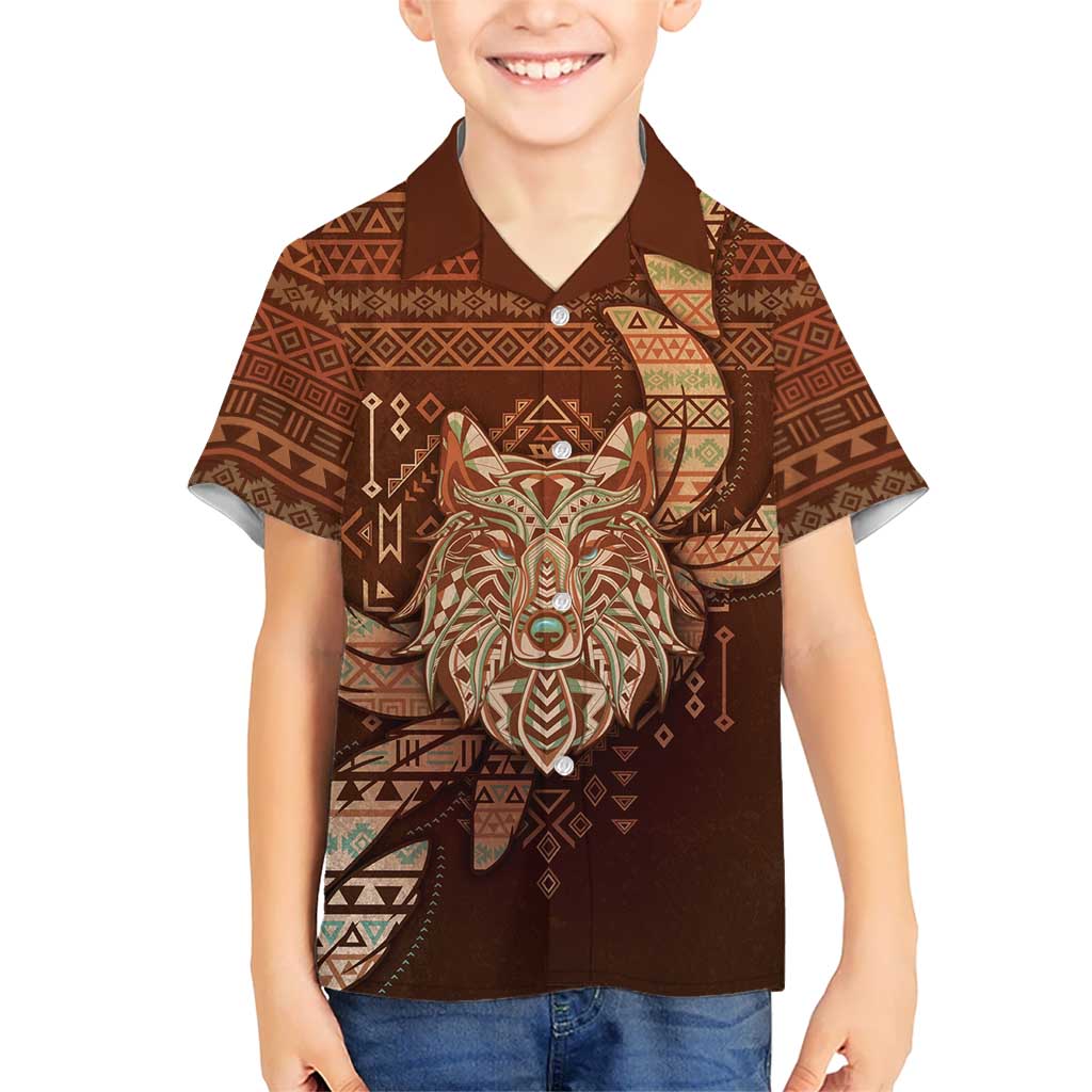 Personalized Wolf Native American Hawaiian Shirt Tribal Geometric Earth Tone