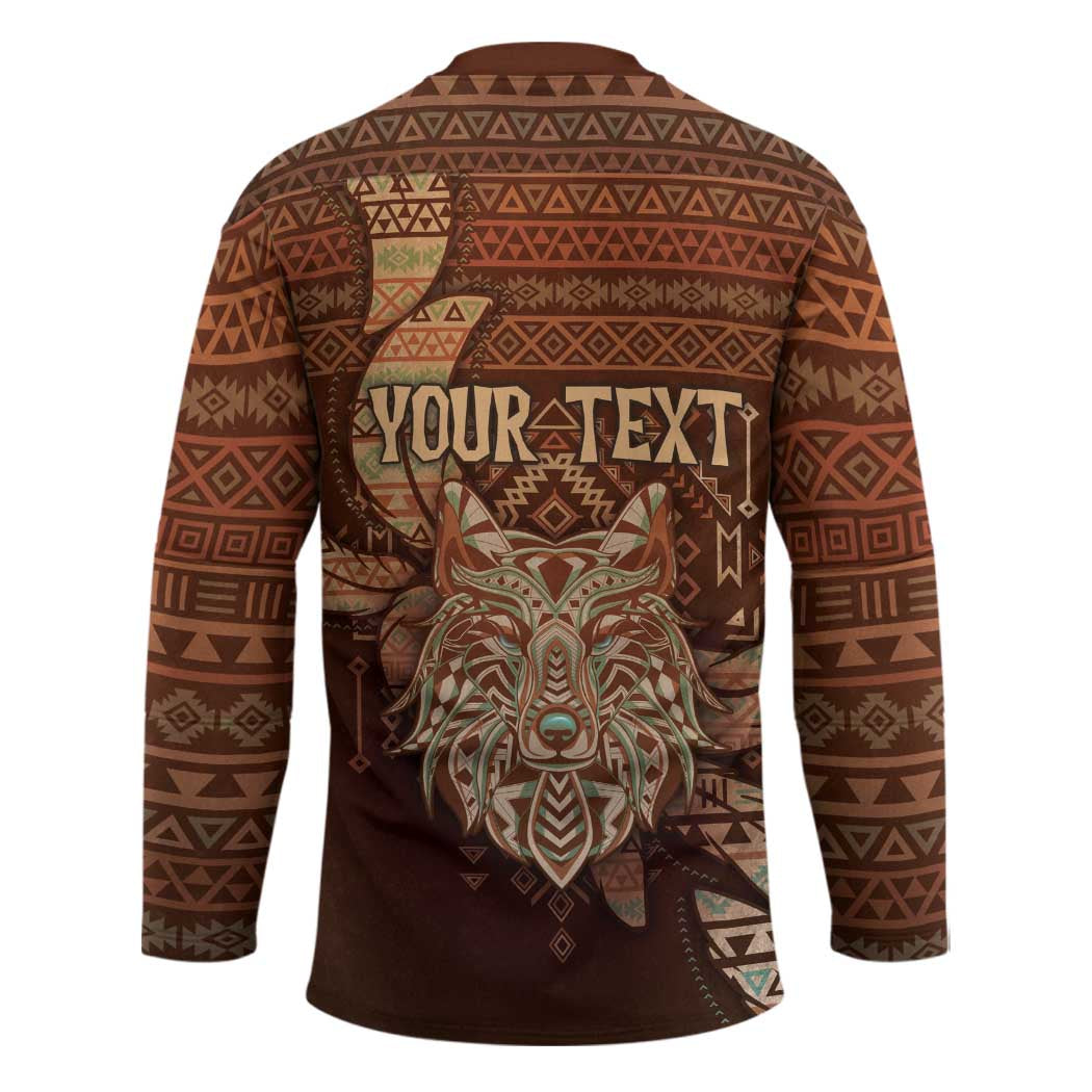 Personalized Wolf Native American Hockey Jersey Tribal Geometric Earth Tone