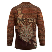Personalized Wolf Native American Hockey Jersey Tribal Geometric Earth Tone