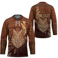 Personalized Wolf Native American Hockey Jersey Tribal Geometric Earth Tone