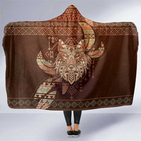 Wolf Native American Hooded Blanket Tribal Geometric Earth Tone