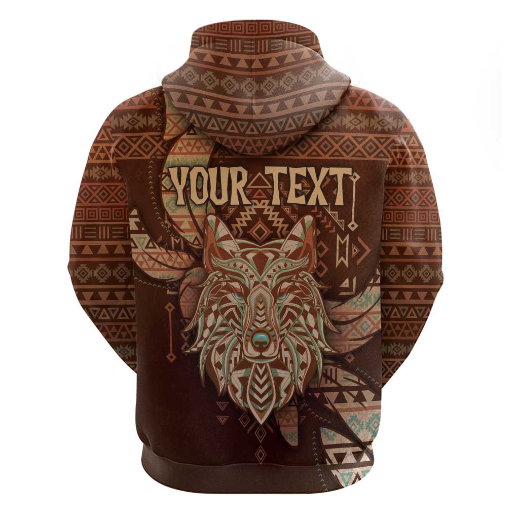 Personalized Wolf Native American Hoodie Tribal Geometric Earth Tone