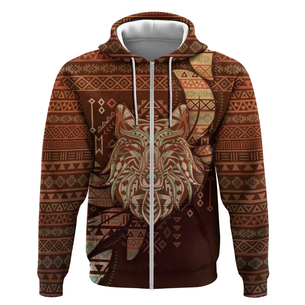 Personalized Wolf Native American Hoodie Tribal Geometric Earth Tone