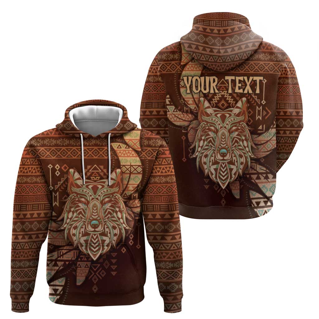 Personalized Wolf Native American Hoodie Tribal Geometric Earth Tone