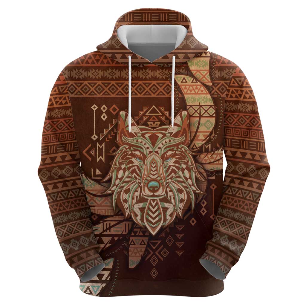 Personalized Wolf Native American Hoodie Tribal Geometric Earth Tone
