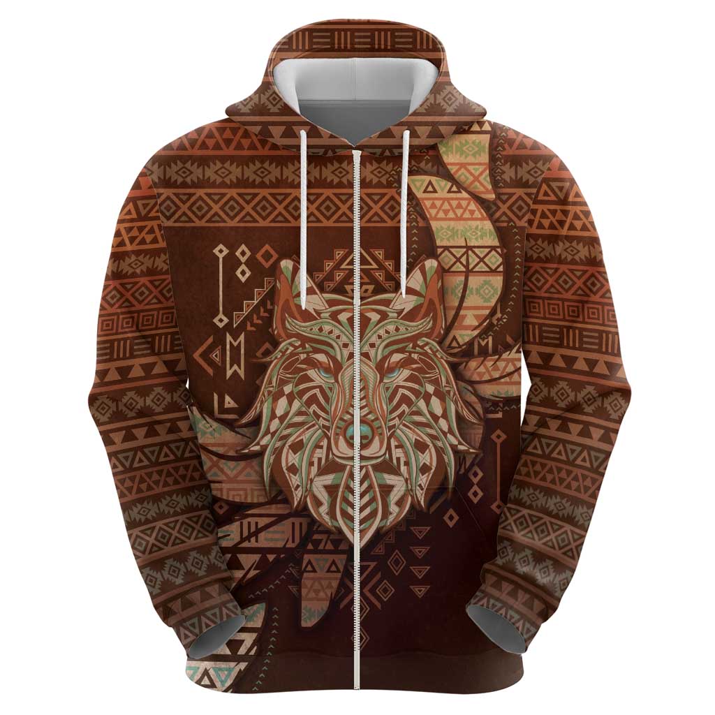 Personalized Wolf Native American Hoodie Tribal Geometric Earth Tone
