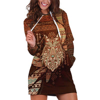 Personalized Wolf Native American Hoodie Dress Tribal Geometric Earth Tone