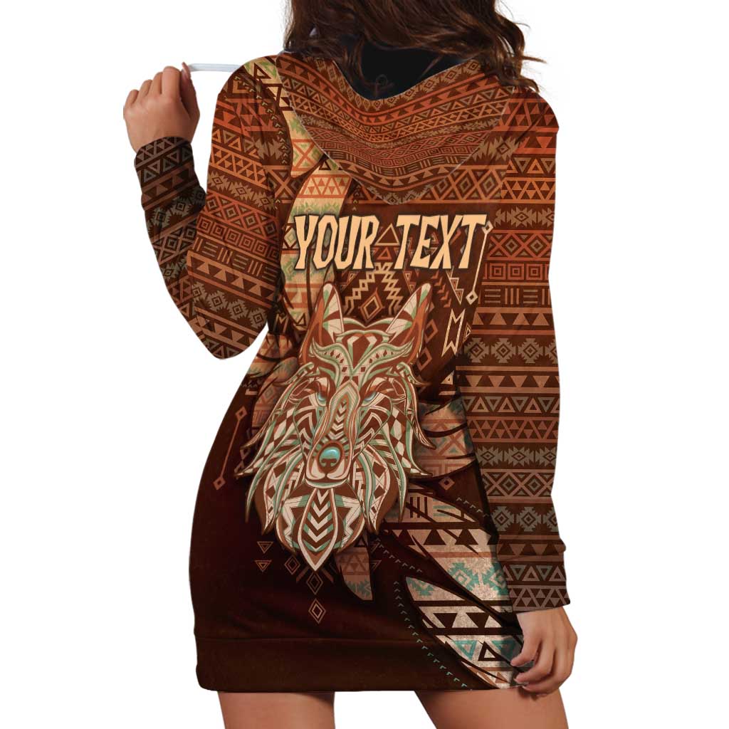 Personalized Wolf Native American Hoodie Dress Tribal Geometric Earth Tone