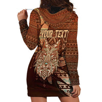 Personalized Wolf Native American Hoodie Dress Tribal Geometric Earth Tone