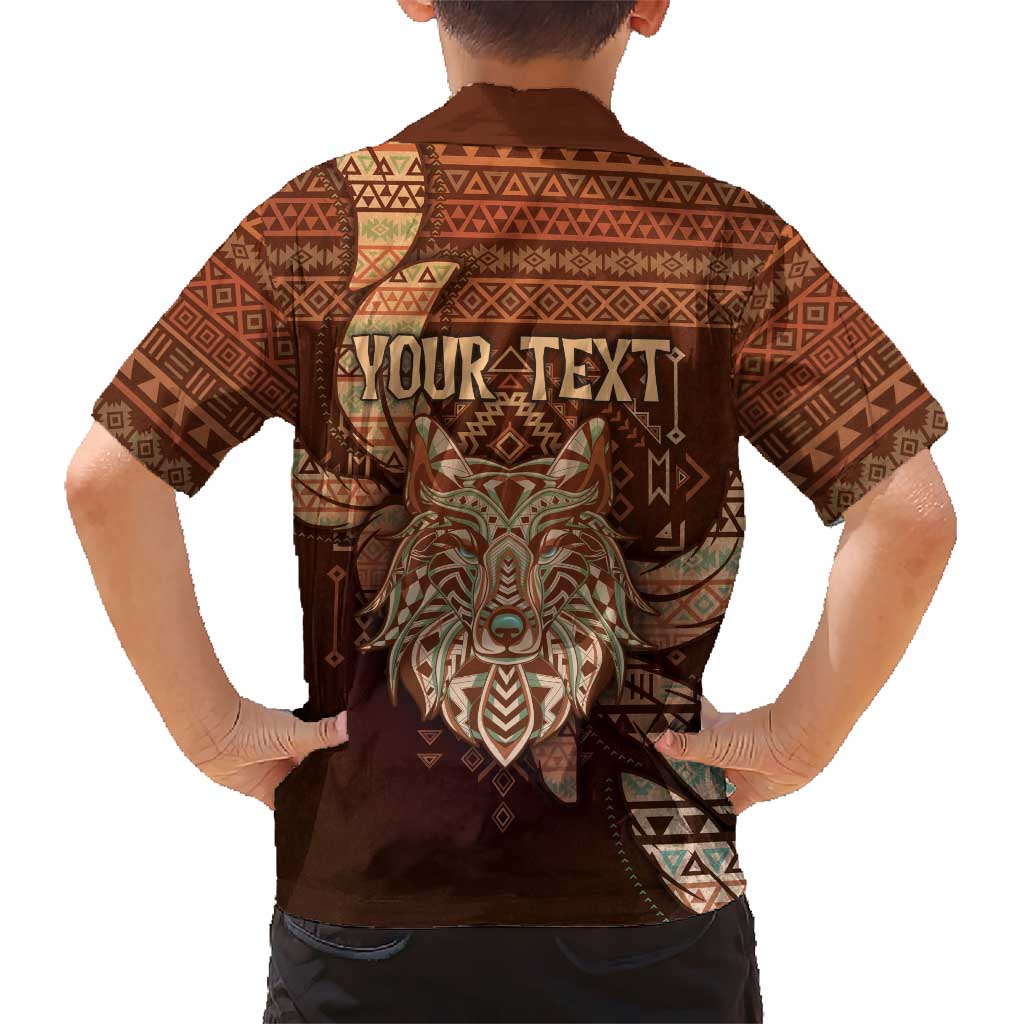 Personalized Wolf Native American Kid Hawaiian Shirt Tribal Geometric Earth Tone