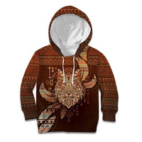Personalized Wolf Native American Kid Hoodie Tribal Geometric Earth Tone