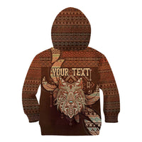Personalized Wolf Native American Kid Hoodie Tribal Geometric Earth Tone