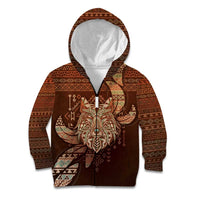 Personalized Wolf Native American Kid Hoodie Tribal Geometric Earth Tone