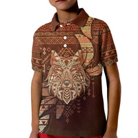 Personalized Wolf Native American Kid Polo Shirt Tribal Geometric Earth Tone