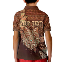 Personalized Wolf Native American Kid Polo Shirt Tribal Geometric Earth Tone