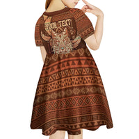 Personalized Wolf Native American Kid Short Sleeve Dress Tribal Geometric Earth Tone