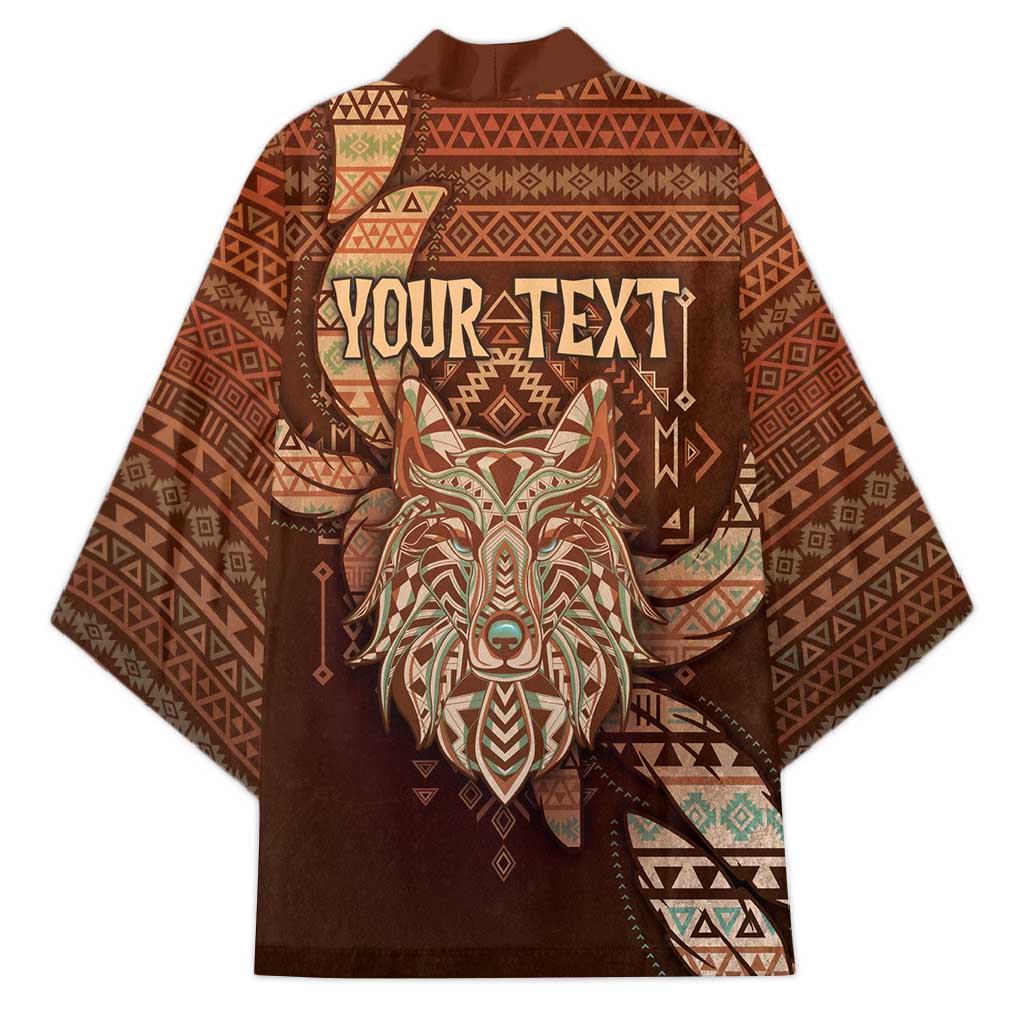 Personalized Wolf Native American Kimono Tribal Geometric Earth Tone