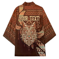 Personalized Wolf Native American Kimono Tribal Geometric Earth Tone