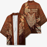 Personalized Wolf Native American Kimono Tribal Geometric Earth Tone