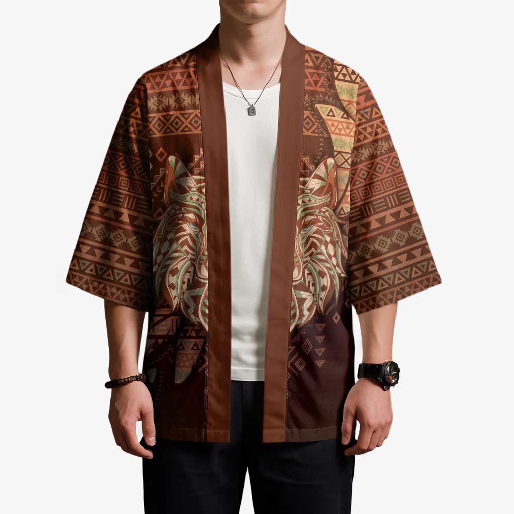 Personalized Wolf Native American Kimono Tribal Geometric Earth Tone