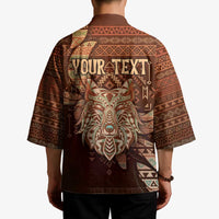Personalized Wolf Native American Kimono Tribal Geometric Earth Tone
