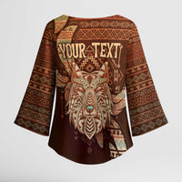 Personalized Wolf Native American Kimono Sleeve Blouse Tribal Geometric Earth Tone