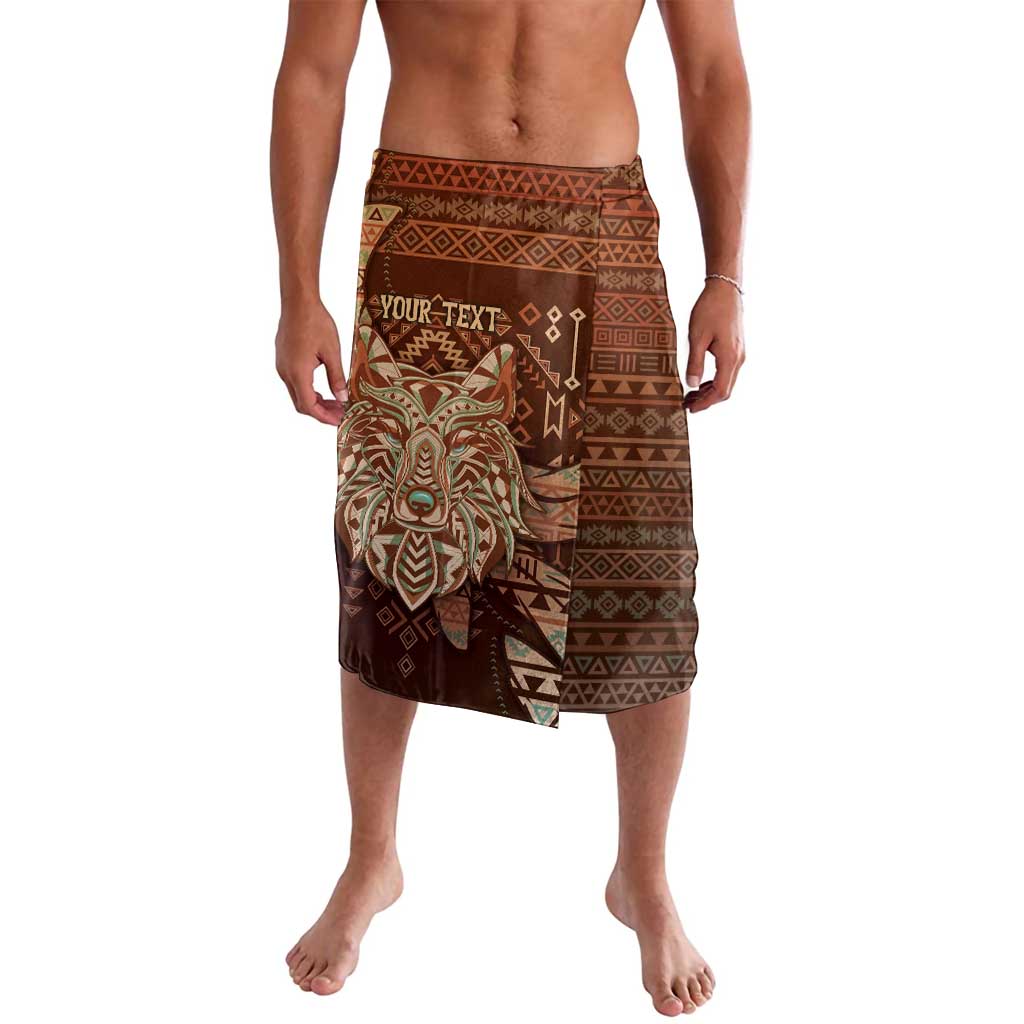 Personalized Wolf Native American Lavalava Tribal Geometric Earth Tone
