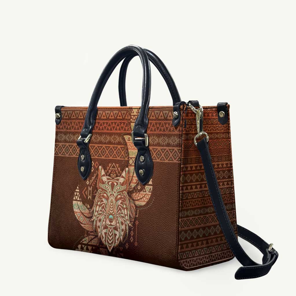 Wolf Native American Leather Bag Tribal Geometric Earth Tone