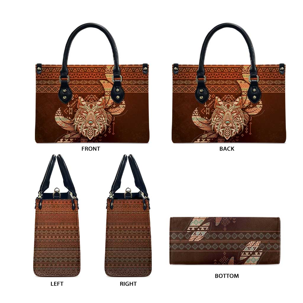 Wolf Native American Leather Bag Tribal Geometric Earth Tone