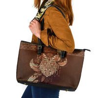 Wolf Native American Leather Tote Bag Tribal Geometric Earth Tone