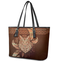 Wolf Native American Leather Tote Bag Tribal Geometric Earth Tone