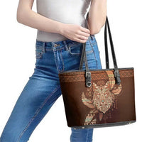 Wolf Native American Leather Tote Bag Tribal Geometric Earth Tone