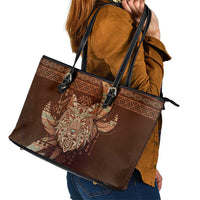 Wolf Native American Leather Tote Bag Tribal Geometric Earth Tone