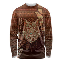 Personalized Wolf Native American Long Sleeve Shirt Tribal Geometric Earth Tone