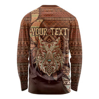 Personalized Wolf Native American Long Sleeve Shirt Tribal Geometric Earth Tone