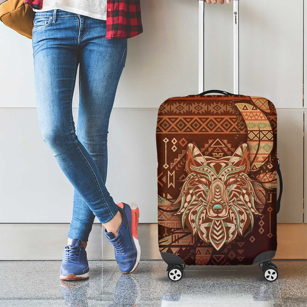 Wolf Native American Luggage Cover Tribal Geometric Earth Tone