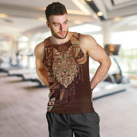 Personalized Wolf Native American Men Tank Top Tribal Geometric Earth Tone