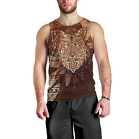 Personalized Wolf Native American Men Tank Top Tribal Geometric Earth Tone