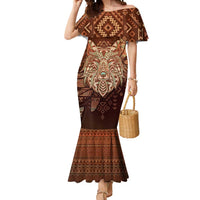 Personalized Wolf Native American Mermaid Dress Tribal Geometric Earth Tone