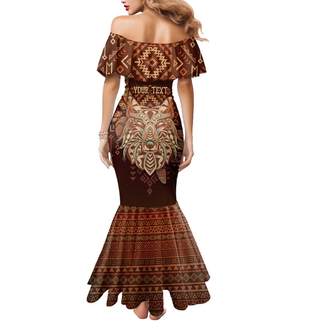 Personalized Wolf Native American Mermaid Dress Tribal Geometric Earth Tone