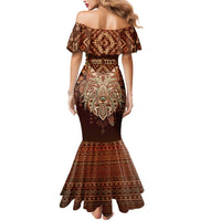 Personalized Wolf Native American Mermaid Dress Tribal Geometric Earth Tone