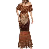 Personalized Wolf Native American Mermaid Dress Tribal Geometric Earth Tone