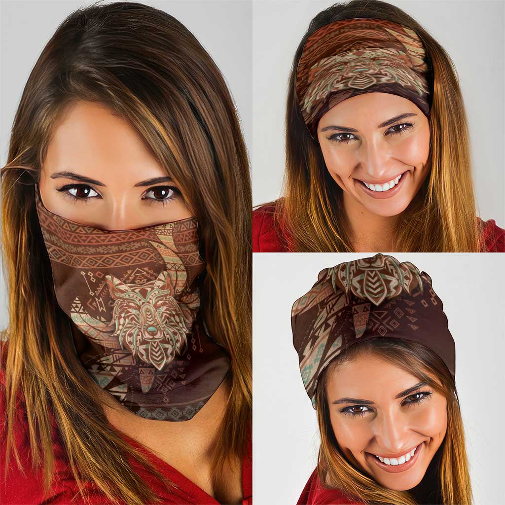 Wolf Native American Neck Gaiter Tribal Geometric Earth Tone