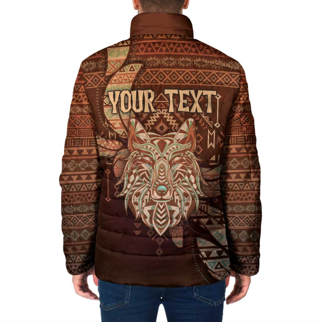 Personalized Wolf Native American Padded Jacket Tribal Geometric Earth Tone