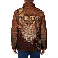 Personalized Wolf Native American Padded Jacket Tribal Geometric Earth Tone