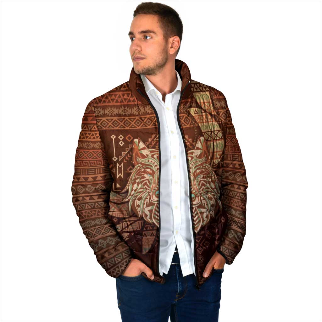 Personalized Wolf Native American Padded Jacket Tribal Geometric Earth Tone