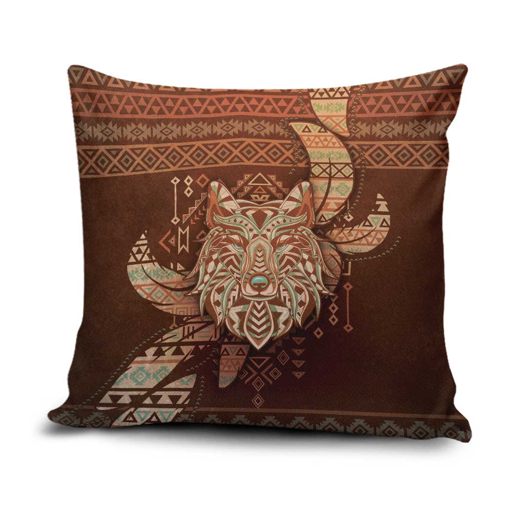 Wolf Native American Pillow Cover Tribal Geometric Earth Tone