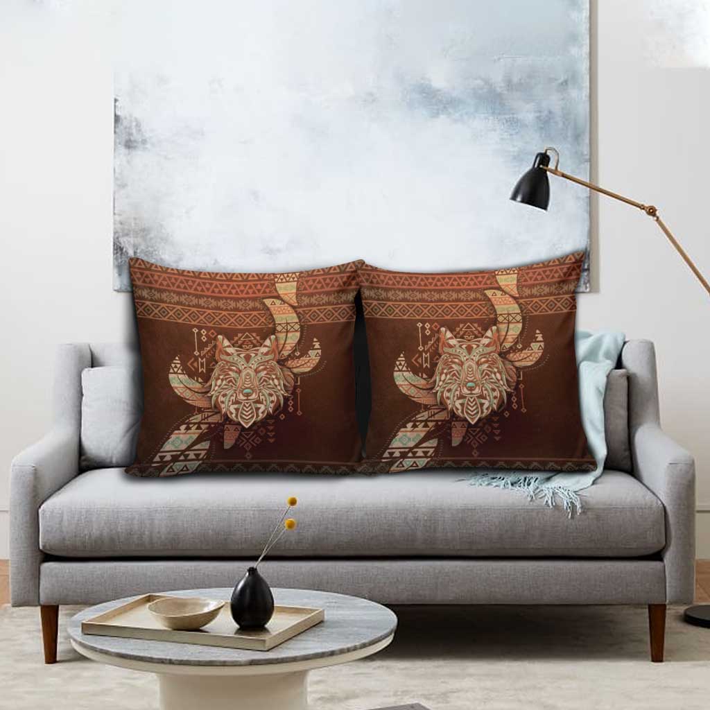 Wolf Native American Pillow Cover Tribal Geometric Earth Tone
